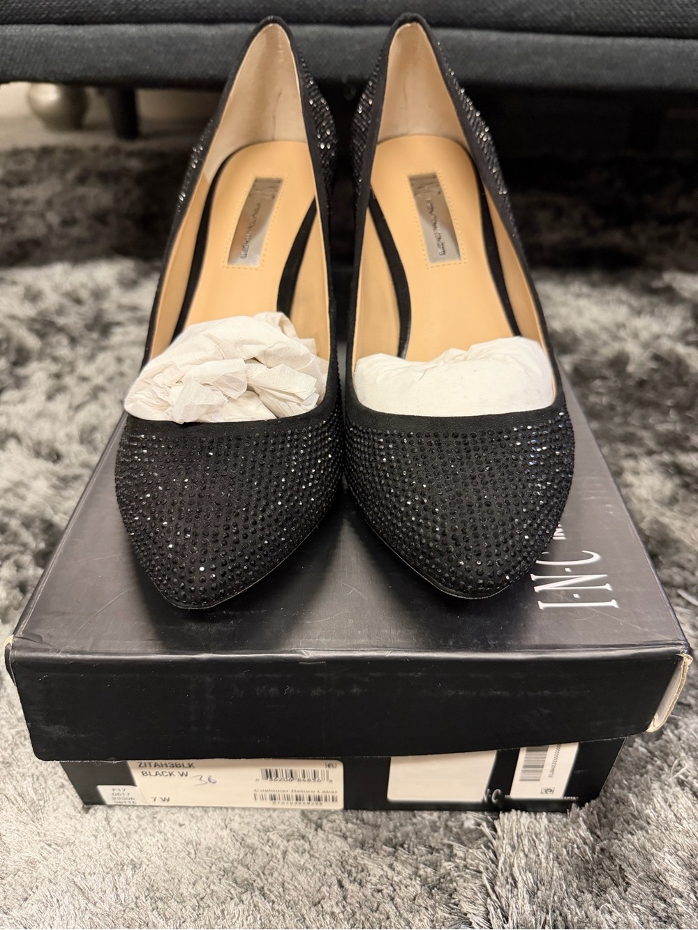 INC International Concepts Black Crystal-Embellished Pointed Toe Pumps